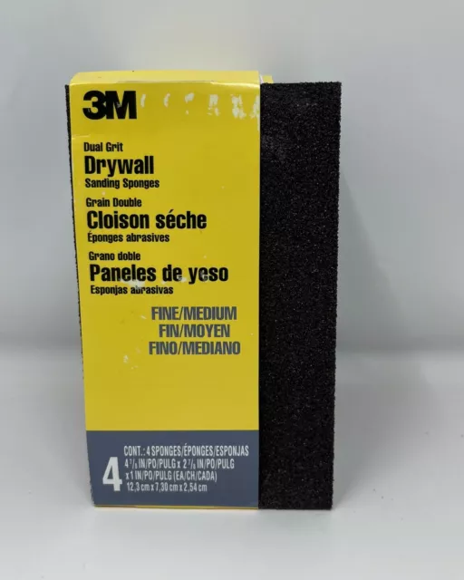 3M DRYWALL Sanding Sponge 4PK, Dual Grit Block, 2 7/8" x 4 7/8" x 1"