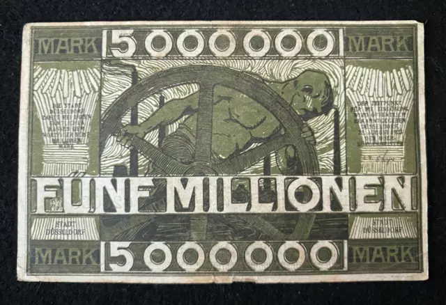 Authentic Historical Germany Dusseldorf 5 MILLION Mark 1923 Banknote