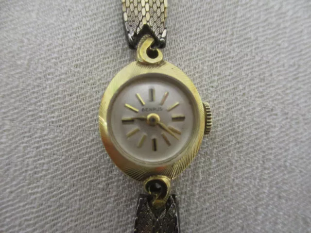 VINTAGE BENRUS 14K Gold Electroplate Bezel Ladies Watch Works