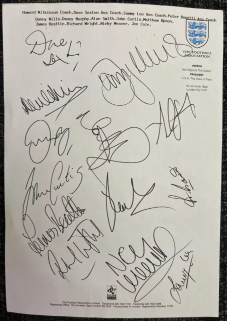 Fully Signed X13 England Team Sheet Under 21s Nicky Butt Joe Cole  Autographs