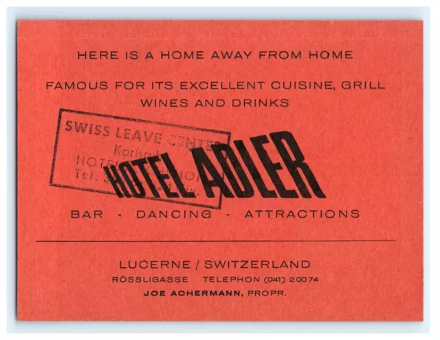 1950s Hotel Adler Card With Map Lucerne Switzerland 2