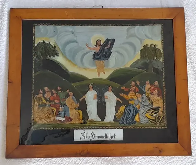 gr. Hinterglasbild Volkskunst 19. Jh. " Jesu Himmelfahrt "