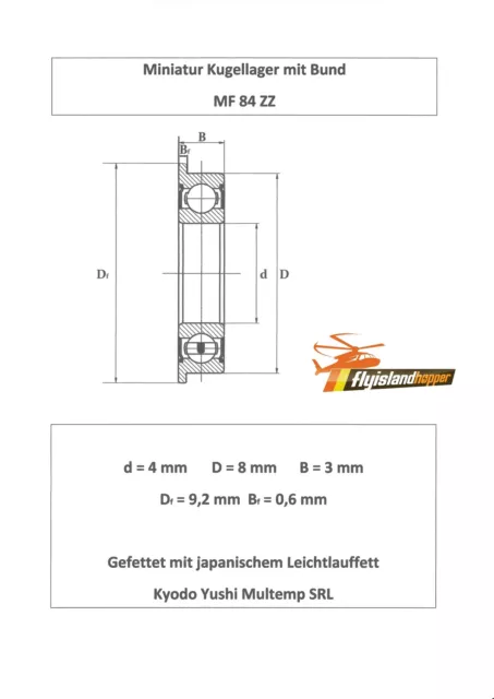 10x Bund Kugellager MF 84 ZZ 4x8x3 mm Flange Bearing Flansch Kugellager