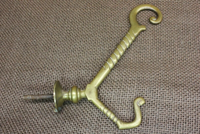 Old Hall Mirror Coat Hook Antique Brass Fancy Vintage Tarnished Mansion 2