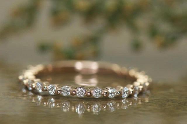 2Ct Round Cut Moissanite Bubbly Dainty Wedding Band 14k Rose Gold Plated