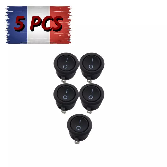 5PCS SPST 2 broches mini interrupteur rond NOIR 250V ON/OFF 2 Pôles 2 Positions