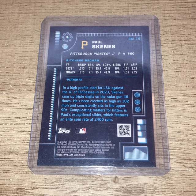 PAUL SKENES 2024 Bowman Chrome AI Pittsburgh Pirates Prospect Card BAI