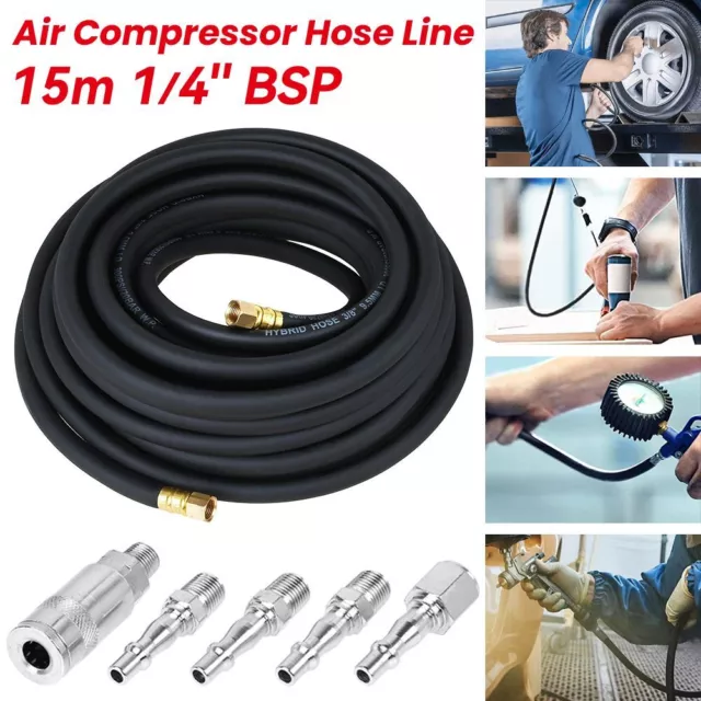 Rubber Air Compressor Hose Air Line 15m Metre 1/4"BSP 9.5mm Bore Auto Heavy Duty