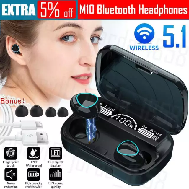 Bluetooth 5.1 Wireless Earbuds M10 Waterproof Earphones LED Display Headphones
