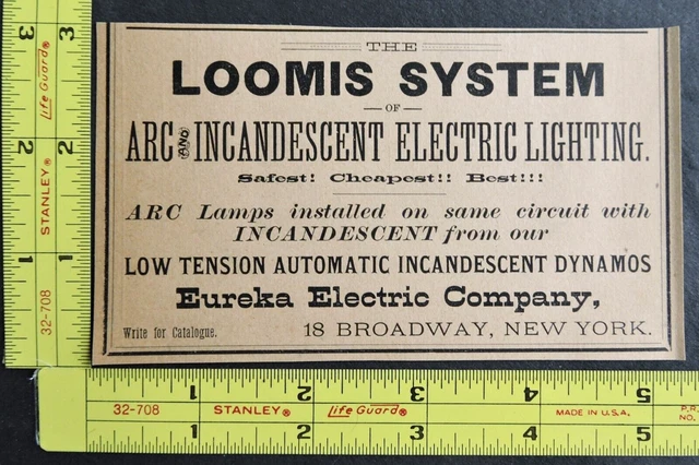 RARE 1891 Antique Ad Eureka Electric Company Arc & Incandescent Lighting NY Vtg