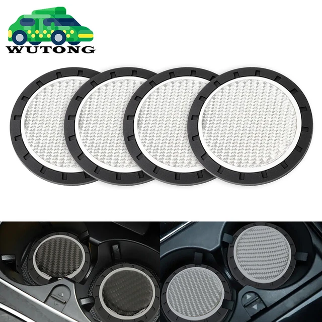 4x Universal Silicone Silver Carbon Fiber Car Cup Holder Pad Mat Anti-Slip Kit