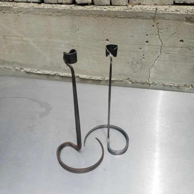 Pair of superb forged iron hand made candleholders
