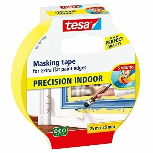 Tesa Precision - Cinta de enmascaramiento amarilla para uso en interiores 25m x 25mm para borde perfecto