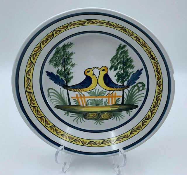 Assiette Faience Decors Oiseau Bleu  Jaune Fin 18Eme Debut 19Eme Nevers G6334