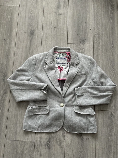 JOULES OLIVIA HERRINGBONE Blazer Jacket Size 8 Light Grey Tweed 29.99 PicClick UK