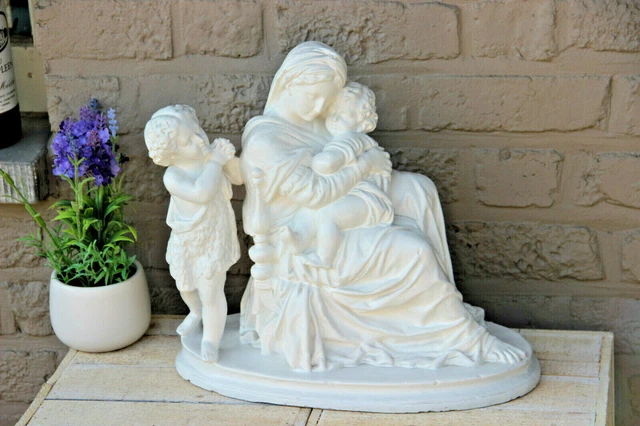 Antique French religious chalkware Statue madonna mary christ saint john baptist