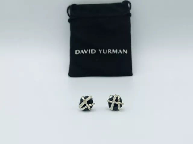 David Yurman Sterling Silver Cable Wrap Earrings with Black Onyx and Diamonds