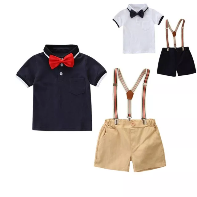 Toddler Kids Baby Boys Outfit Clothes Bow Tie Shirt+Shorts Gentleman Party Suit