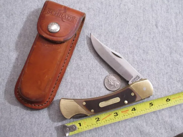 VINTAGE SCHRADE 7-OT Old Timer USA folding knife & Schrade leather ...