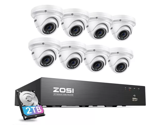 ZOSI H.265+ 8MP 8CH NVR Wired PoE Security 4K IP Camera System 2TB HDD Network