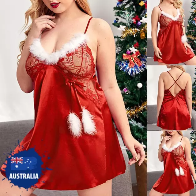CHRISTMAS PLUS SIZE Womens Sexy Lace Nightdress Thong Sets Babydoll  Sleepwear AU $18.29 - PicClick AU