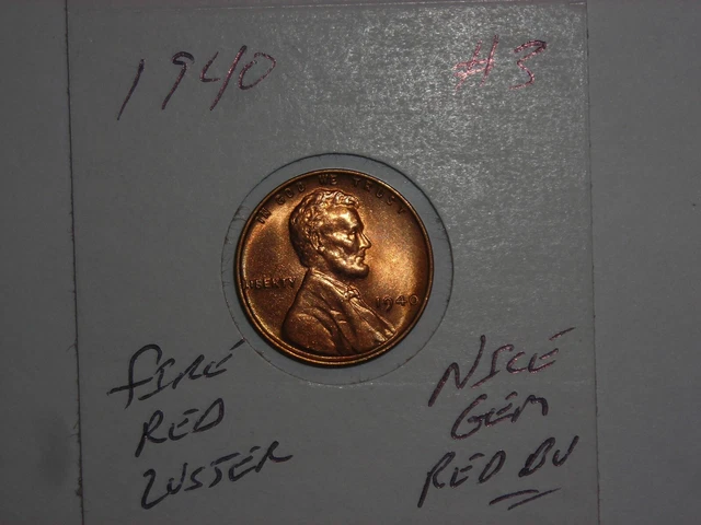 wheat penny 1940 GEM RED BU 1940-P LINCOLN CENT LOT #3 GEM UNC FIRE RED LUSTER