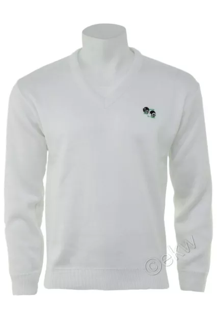 Bowling Blanc Col V Pull Boulingrin Avec Logo Brodé