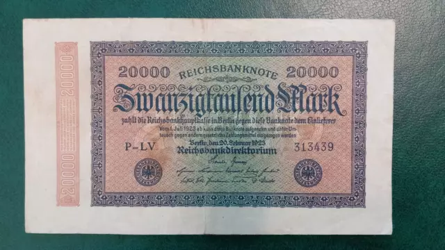 Eine Reichsbanknote 20000,-Mark vom 20.Februar 1923, siehe Foto!