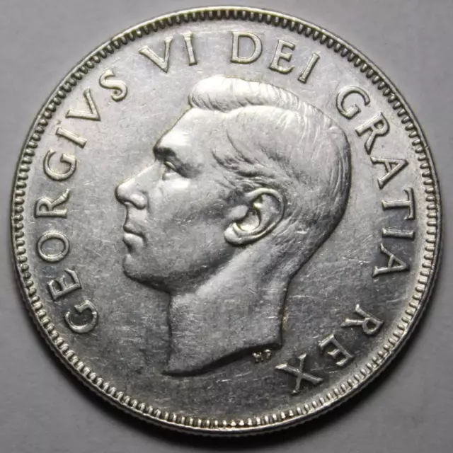 Canada 1952 Silver 50 Cents, Nice Grade, Old Date KGVI (Y383)