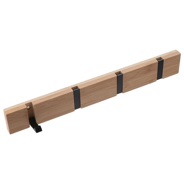 Bamboo Coat Rack with 4 Hooks, Hideaway Towel Hanger  Entryway Wall