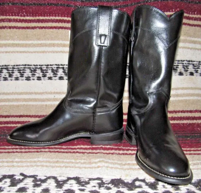 Womens Vintage Texas Brand Black Leather Roper Cowboy Boots 6.5 M NEW in Box