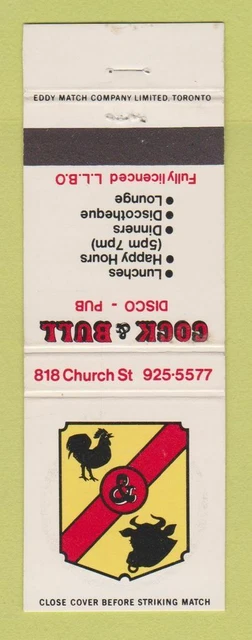 Matchbook Cover - Cock & Bull Disco Pub Toronto ON WEAR