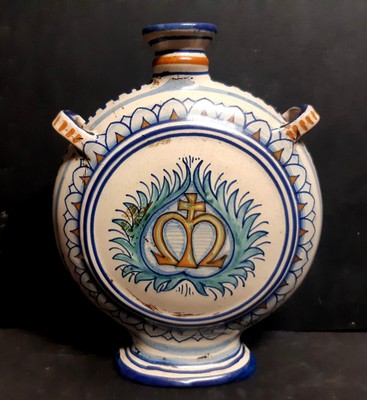 Fiasca da viaggio ceramica Castelli 1900 b 14,5x4,5 cm. h 13,5 cm 
