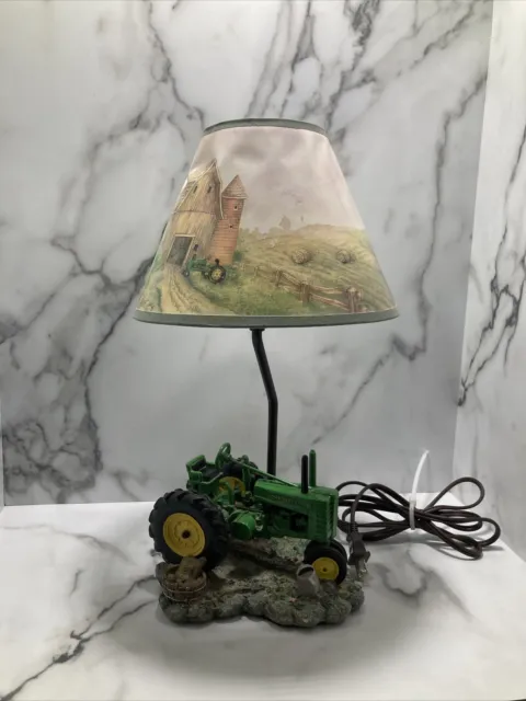 John Deere 1999 Resin Green Farm Tractor 15" Table Lamp w/ Original Shade *READ*