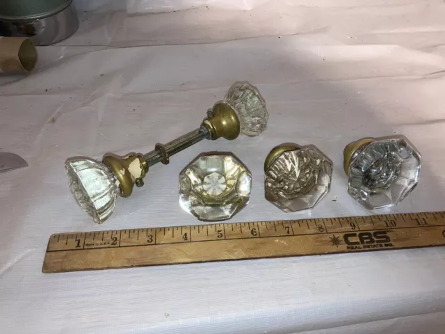 5 Assorted Antique￼ Crystal Glass Door Knobs Handles Hardware Hexagon Pair ￼￼￼