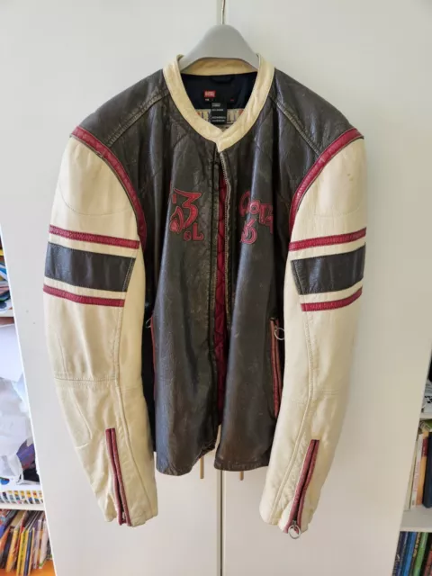 Diesel Men Leather Jacket OKSANA café  Racer SIZE L