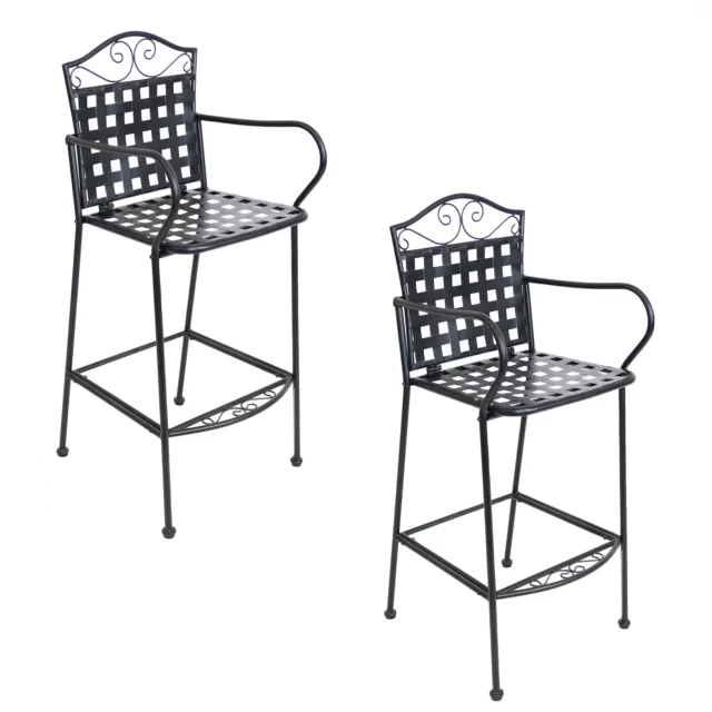 Scrolling Wrought Iron Patio Dining Bar Chairs - Black - Set of 2 by Sunnydaze