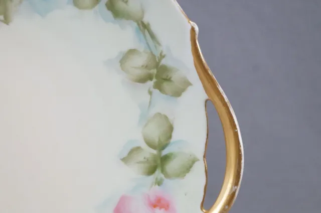 T & V Limoges Hand Painted Pink Roses & Gold 10 3/4 Inch Antique Cake Plate 3