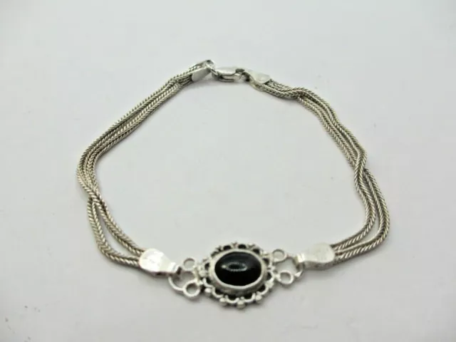 Genuine .925 Sterling Silver Black Onyx 4-Strand Bracelet 7.25" 6.3g