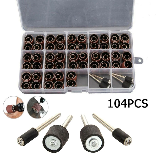 Kit de herramientas giratorias abrasivas de anillo de lijado con juego de 104 piezas para pulido de metales