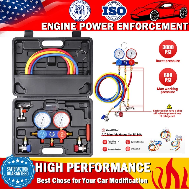 5FT Professional A/C/HVAC Tool Kit sw Can Tap Hose Diagnostic Manifold Gauge Set
