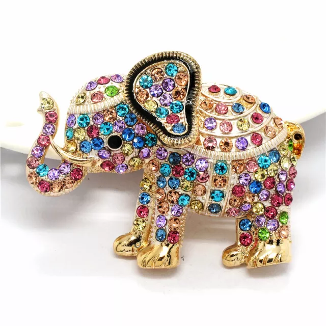 Fashion Women Lovely Rhinestone Cute Colorful Thai Elephant Charm Brooch Pin 2