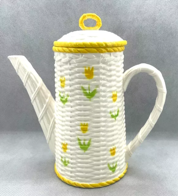 Schmid Folio Ceramic Teapot Coffee Pot, 8.75"Tall, Yellow Tulips, VGC