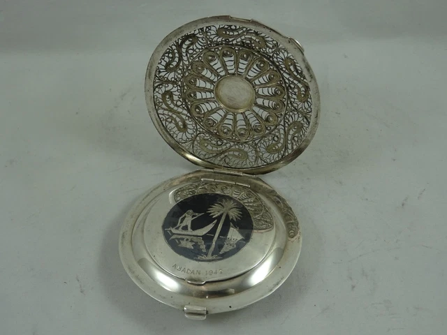 FINE IRAQI argento sterling & smalto COMPATTO c1948, 101gm