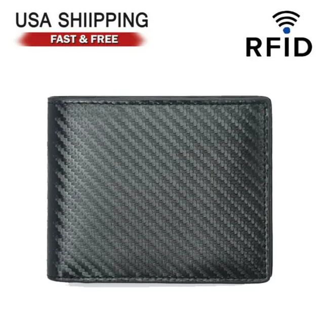 RFID Blocking Carbon Fiber Leather Bifold Credit Card ID Holder Men's Wallet US