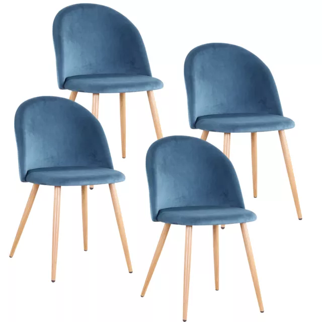 4x Sillas de comedor sillas de salón silla de cocina terciopelo acolchado Azul