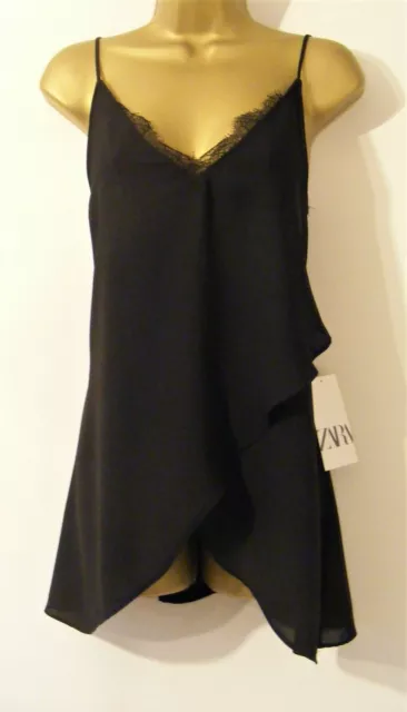 NEW ZARA BLACK Lace Trim Split Front Long Camisole Cami Vest Top Size 6 8  XS £19.99 - PicClick UK