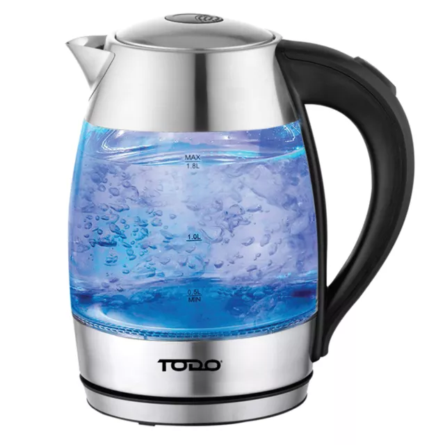 TODO 1.7L Glass Cordless Kettle Electric Dual Wall LED Water Jug - Stainless ...