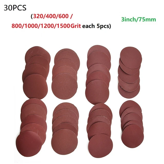 Disques de ponçage ronds 30 pièces/ensemble papier de verre de flocage enduit