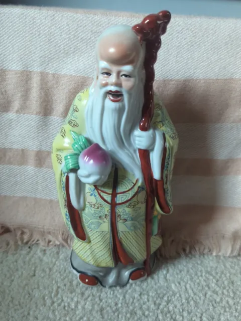 Vintage Chinese Shou Xing / Shou Lao Figure 9" Porcelain God Of Longevity Peach